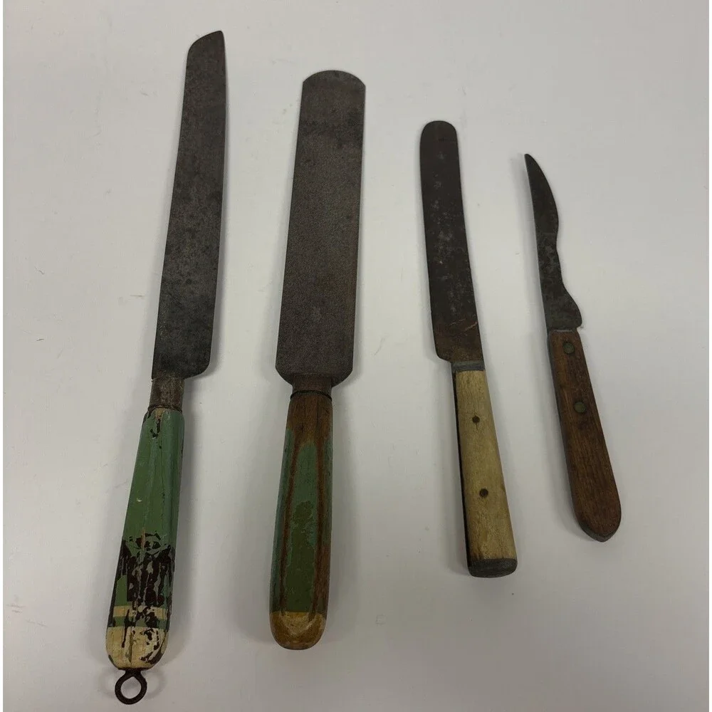 VINTAGE NUWAY 1940s KITCHEN 5 SLOT WOODEN KNIFE HOLDER With Vintage Knives - Picture 4 of 6